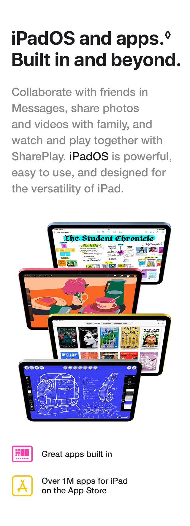 iPadOS and apps.◊ Built in and beyond.
