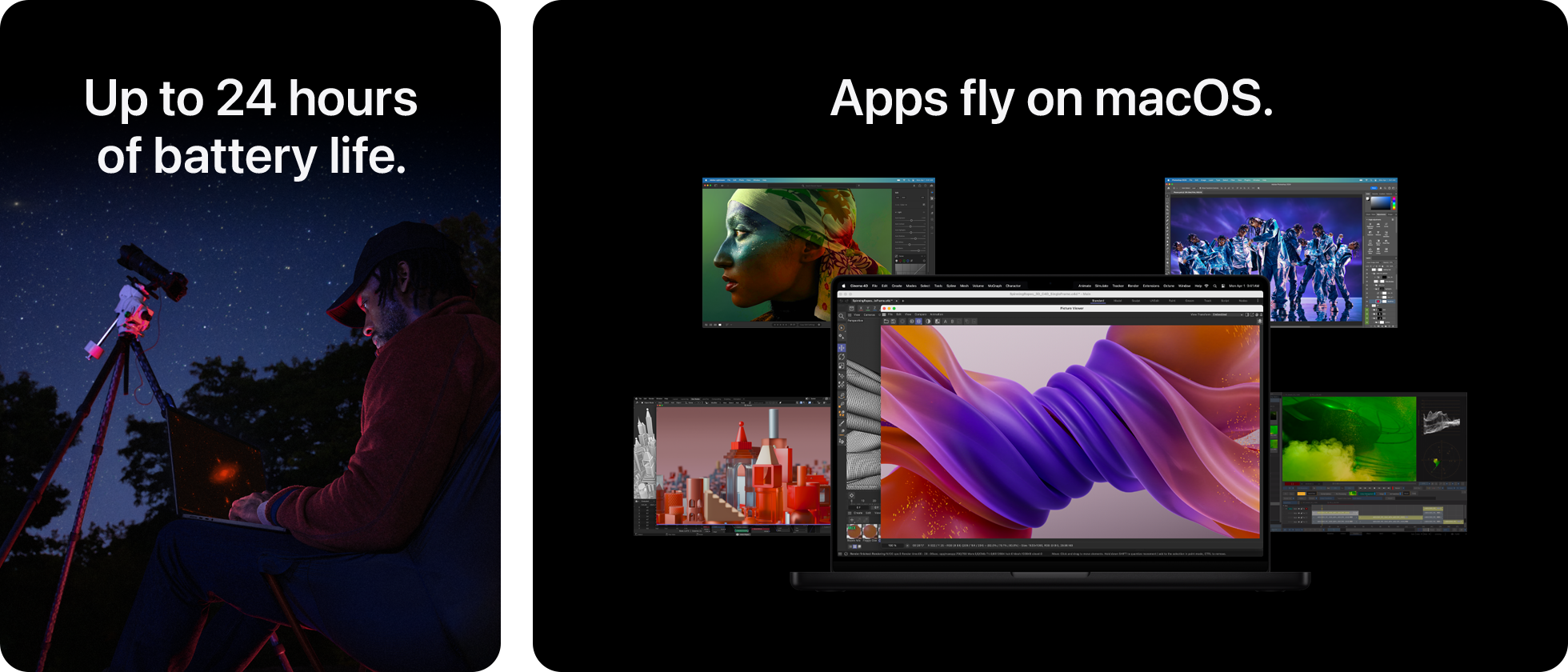 Up to 24 hours of battery life. Apps fly on macOS.