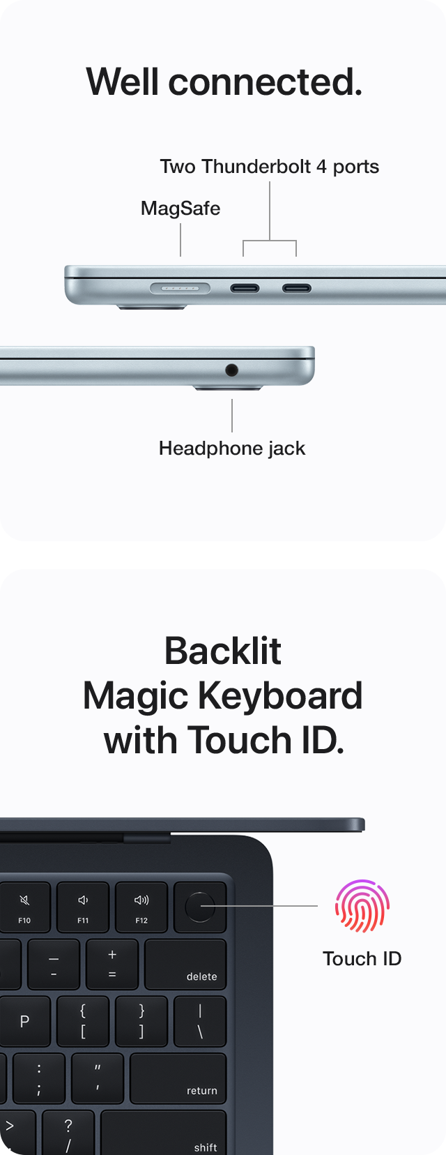 Well connected. Backlit Magic Keyboard with Touch ID.